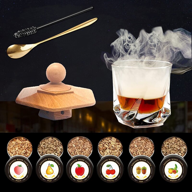 8 Flavors Cocktail Smoker Set Cocktail Smoker Kit Whiskey Wooden Smoked Wood Hood Smoker For Drinks Kitchen Bar Accessories Tool